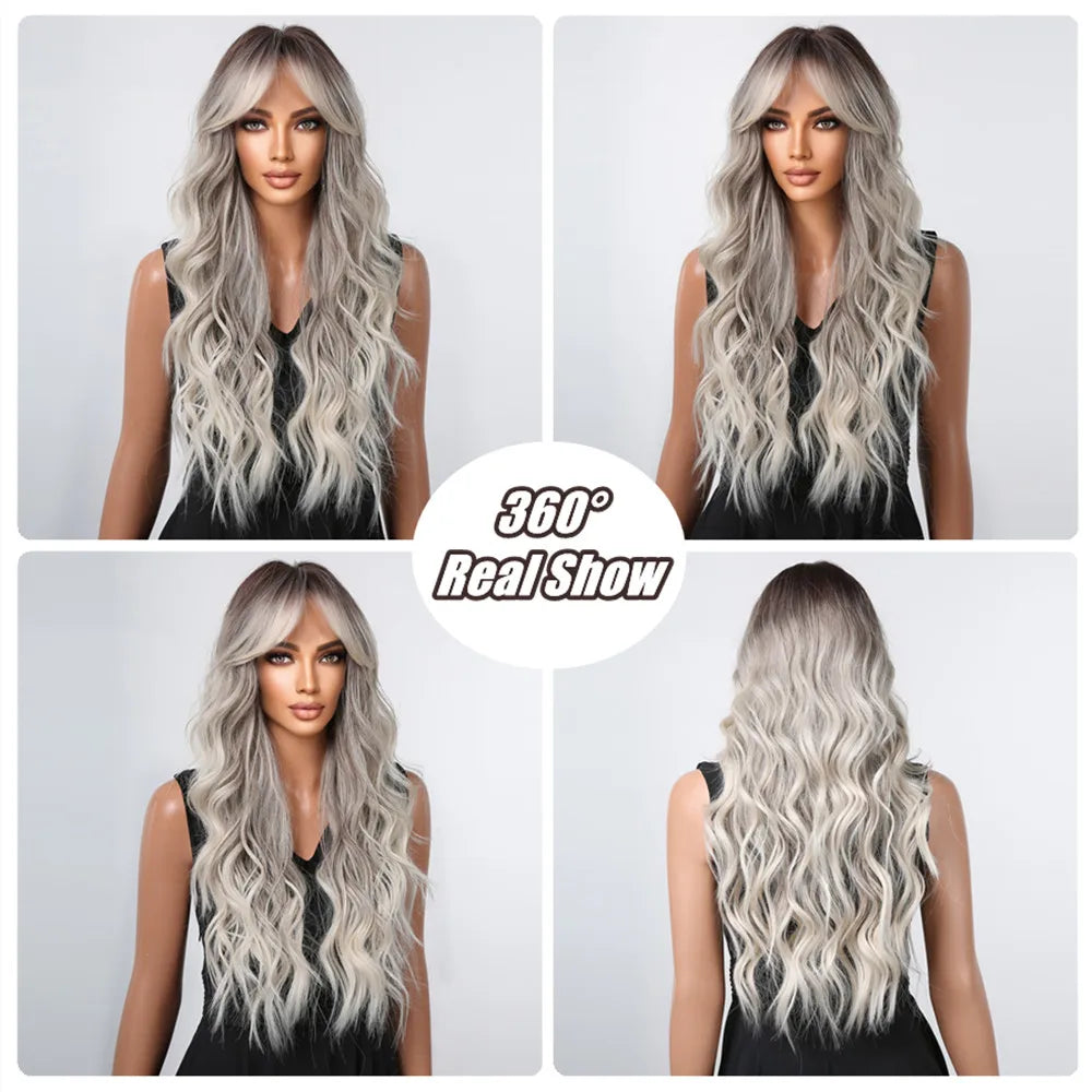 Long Grey Blonde Synthetic Wig for Women