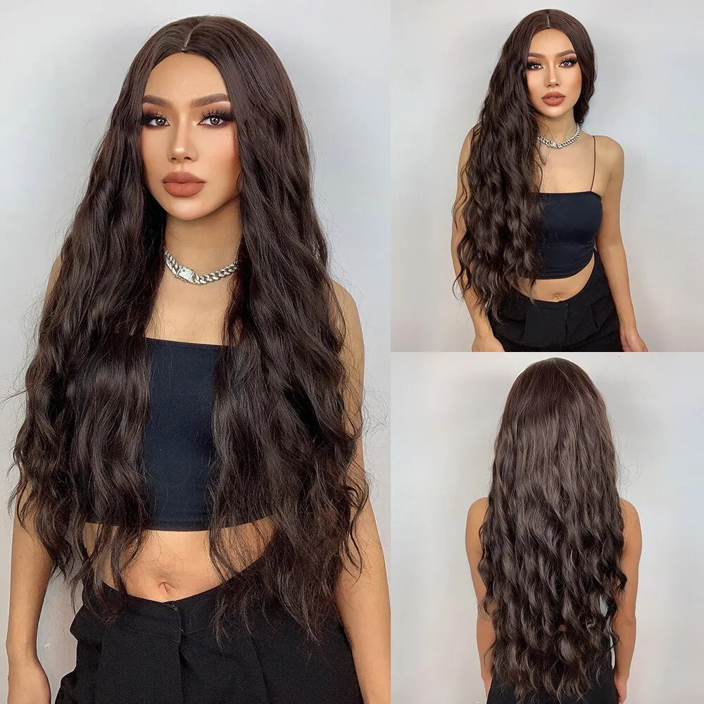 Long Brown Curly Wavy Wig for Women