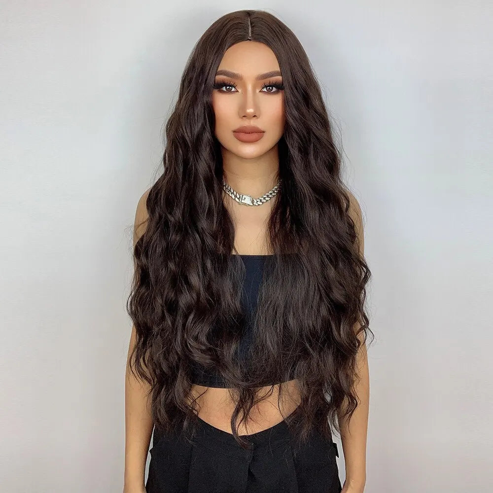 Long Brown Curly Wavy Wig for Women