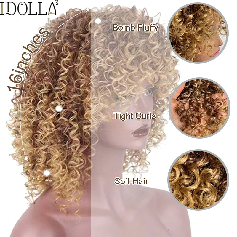 Kinky Curly Wig With Bangs For Women
