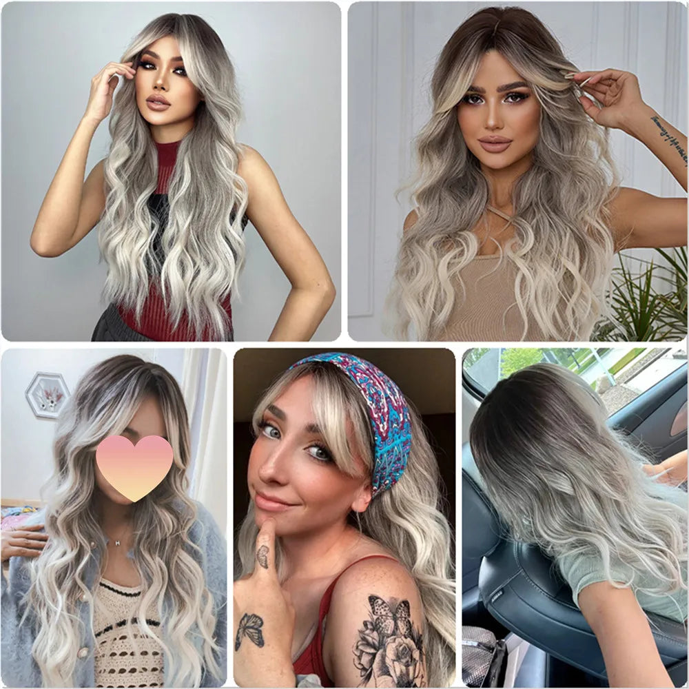 Long Grey Blonde Synthetic Wig for Women